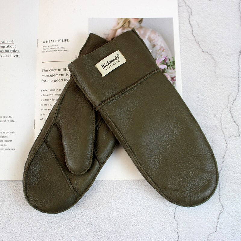 Sheepskin Fur Mittens Women's Leather Wool Color Winter Warmth Thickening Outdoor Cold-Proof Boy Student Windproof Gloves