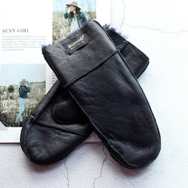 Sheepskin Fur Mittens Women's Leather Wool Color Winter Warmth Thickening Outdoor Cold-Proof Boy Student Windproof Gloves