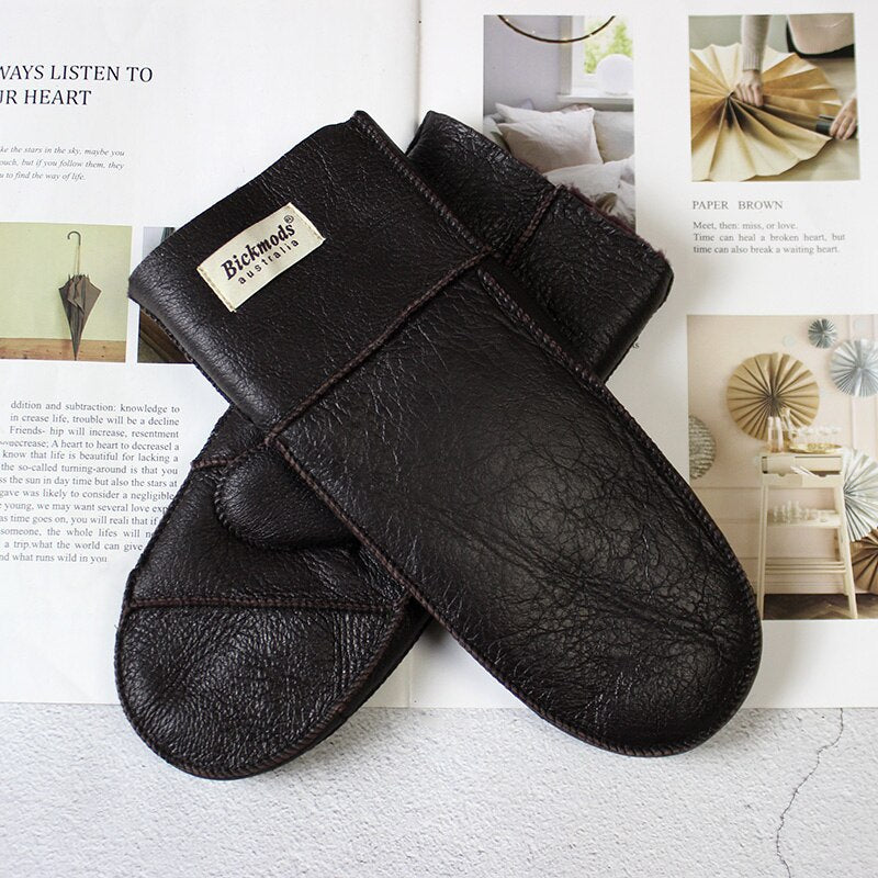 Sheepskin Fur Mittens Women's Leather Wool Color Winter Warmth Thickening Outdoor Cold-Proof Boy Student Windproof Gloves