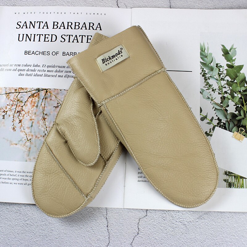 Sheepskin Fur Mittens Women's Leather Wool Color Winter Warmth Thickening Outdoor Cold-Proof Boy Student Windproof Gloves