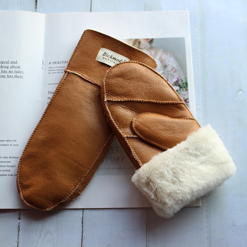 Sheepskin Fur Mittens Women's Leather Wool Color Winter Warmth Thickening Outdoor Cold-Proof Boy Student Windproof Gloves