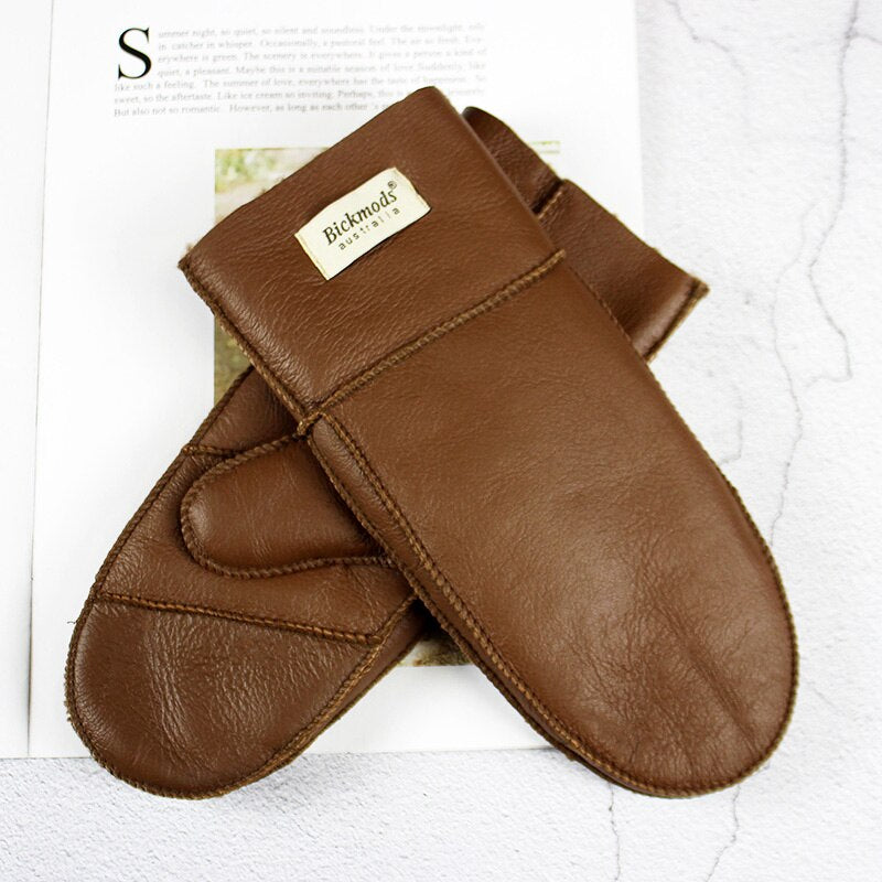 Sheepskin Fur Mittens Women&#39;s Leather Wool Color Winter Warmth Thickening Outdoor Cold-Proof Boy Student Windproof Gloves