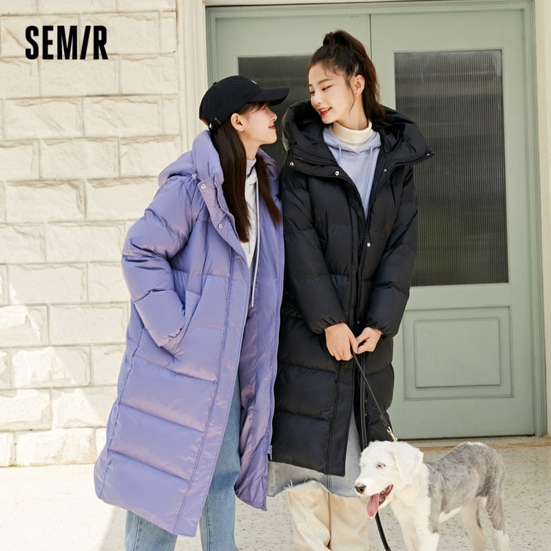 SEMIR Down Jacket Women Long Hooded Warmth Winter 2021 New Loose Jacket Thick Black Three-Proof Winter Clothes