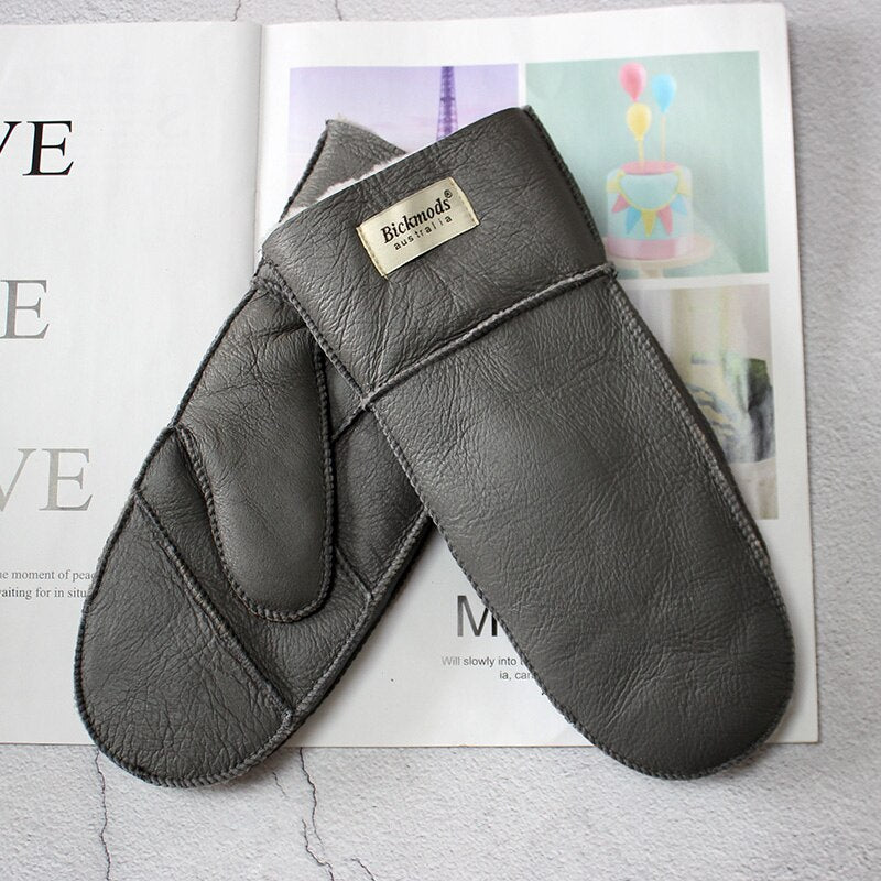 Sheepskin Fur Mittens Women&#39;s Leather Wool Color Winter Warmth Thickening Outdoor Cold-Proof Boy Student Windproof Gloves