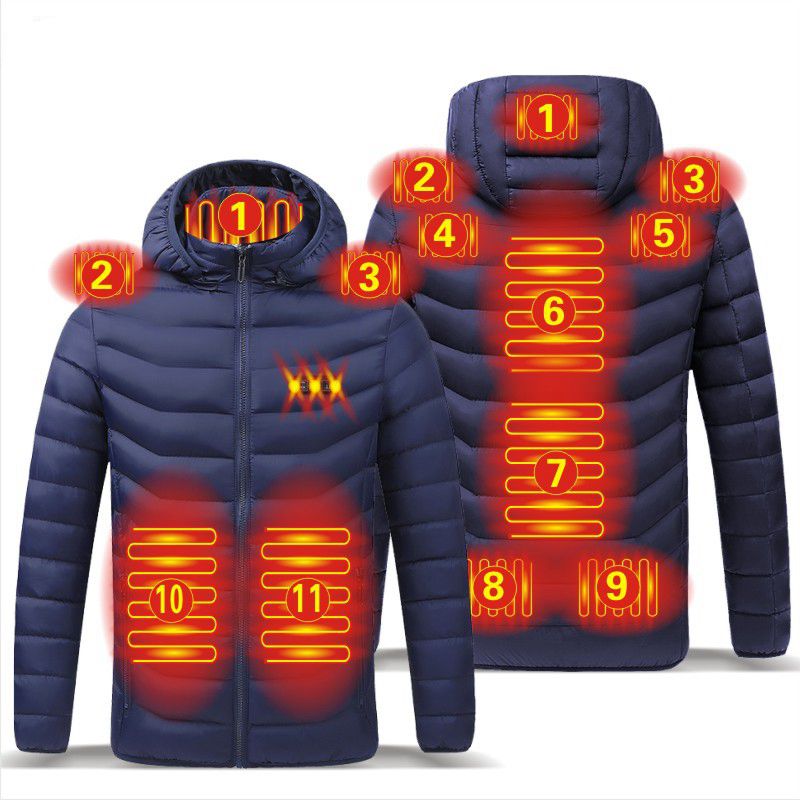 2021 NWE Men Winter Warm USB Heating Jackets Smart Thermostat Pure Color Hooded Heated Clothing Waterproof  Warm Jackets