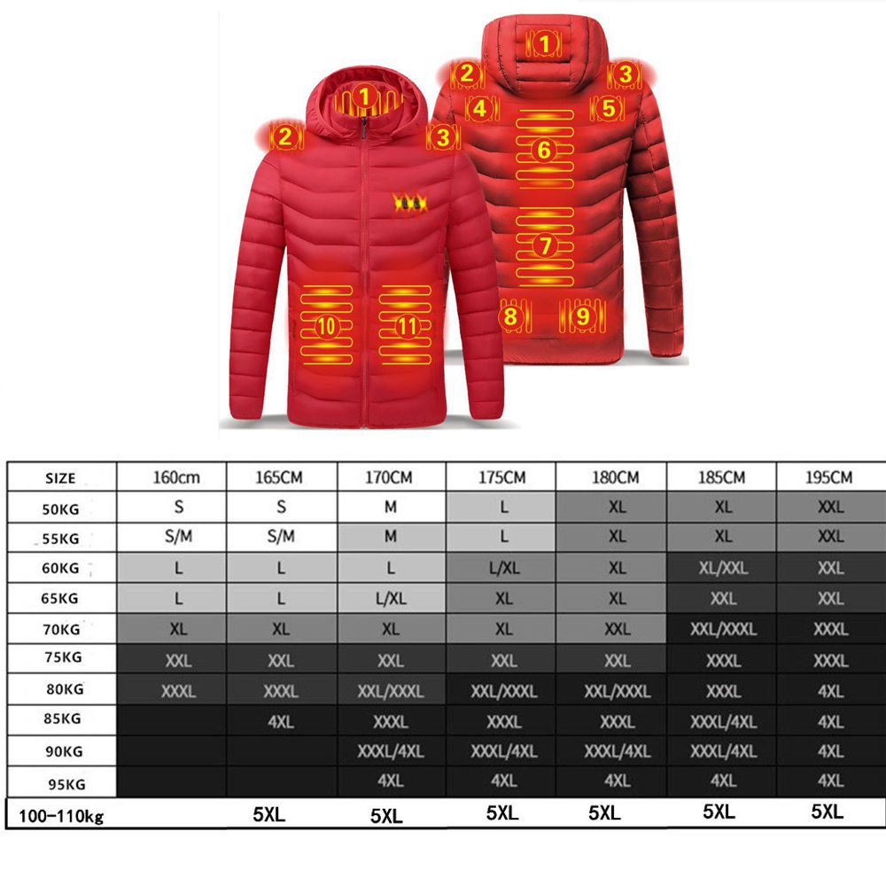 2021 NWE Men Winter Warm USB Heating Jackets Smart Thermostat Pure Color Hooded Heated Clothing Waterproof  Warm Jackets